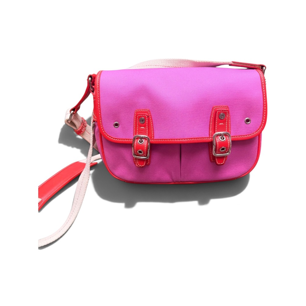 Rare Coach Hamptons Weekend Flap Bag Pink Red Leather A042-6735 Y2K Crossbody